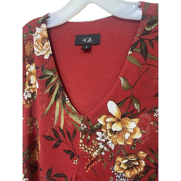 AGB Floral Print V-Neck Rust Tank/sheer overlay Layered Hem Size M Dark Fairy - Picture 5 of 10